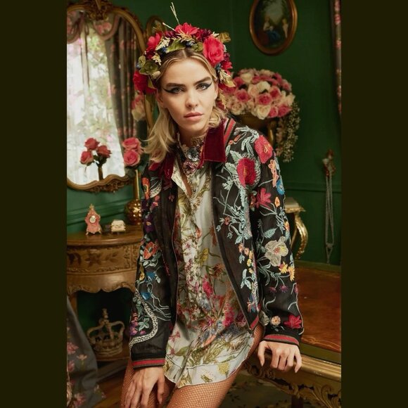 Aratta Jackets & Blazers - Aratta Bomber Jacket Floral Embroidered Beauty Size XS Black Semi-Transparent